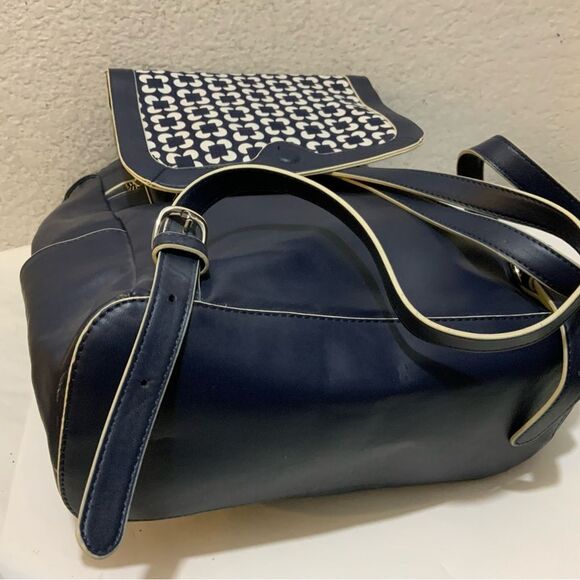 VERA BRADLEY Drawstring Backpack In Navy Blue Faux Leather Vegan - Picture 5 of 12